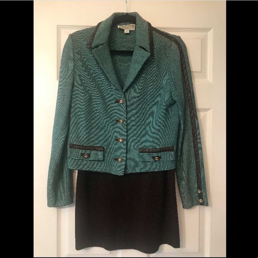 Beautiful Teal And Brown St John Skirt Suit Size 6